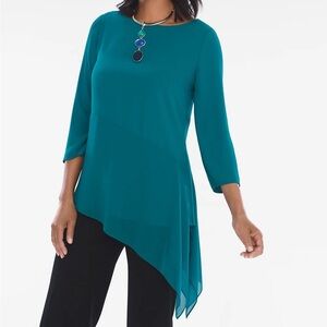 Chico’s Kelly Green Asymmetrical Tunic Top Women’s Size 4/6 EUC